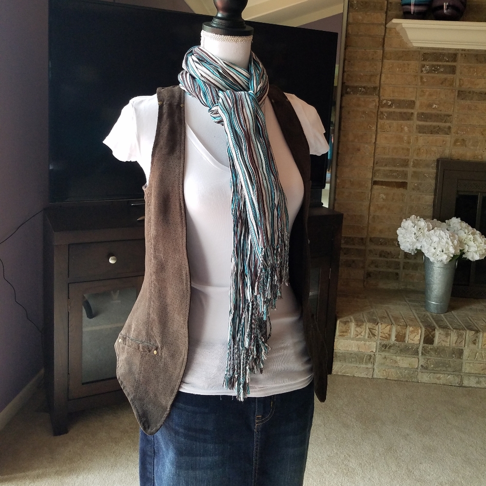 Brown Faux Suede Open Vest from Paris